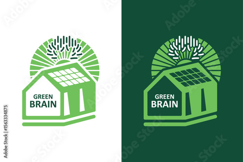Green brain house solar energy logo design