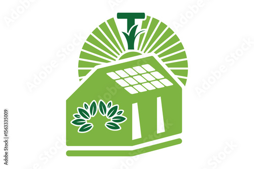 Eco house solar home T letter logo design