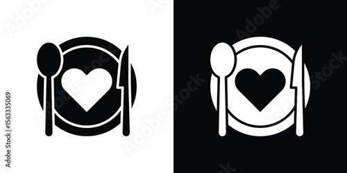 Love Plate icon Set collection. Vector silhouette.