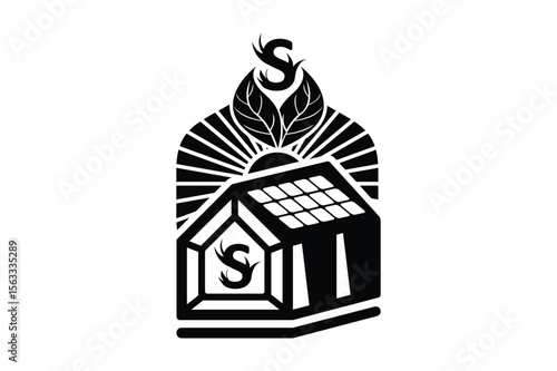 Ecofriendly solar house with letter s abstract logo design