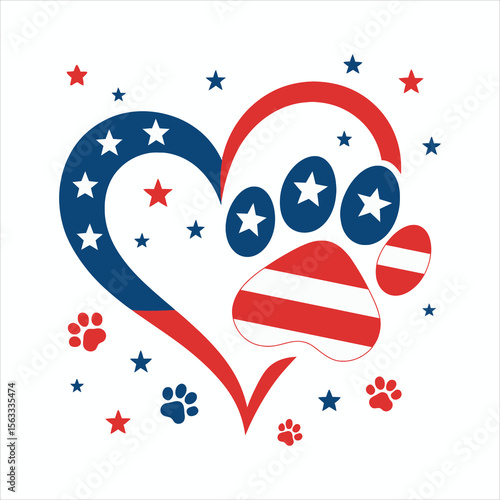 4th Of July Paw Heart American Love