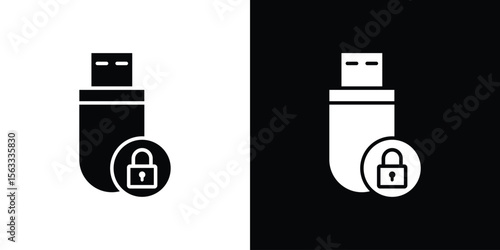 Pendrive security icon Set collection. Vector silhouette.