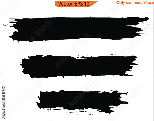 Black ink line, grunge brush strokes, ink paint set, 