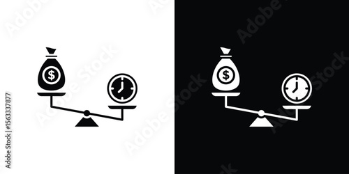 Time and money compare scale icon Set collection. Vector silhouette.