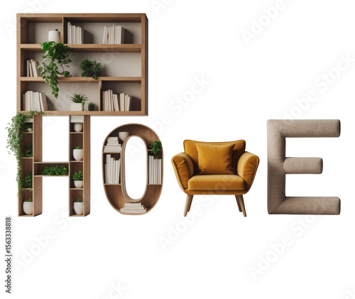 HOME Word with Furniture and Plants Design