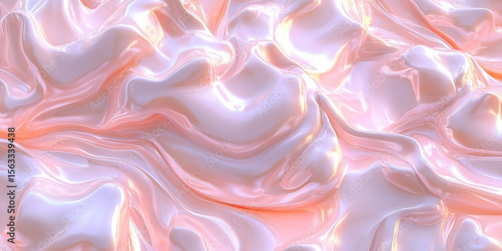 Fototapeta premium Elegant 3D Pink Waves Render with Glossy Pearl Tone, Modern Abstract Wavy Surface Design
