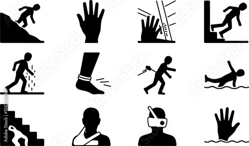 Falling person hand injury ankle injury drowning virtual reality head injury slipping danger