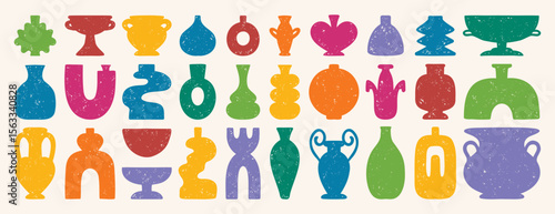 colorful kids positive vases and amphorae textured boho ceramic vases trendy minimalist style. pottery icons creative trendy forms