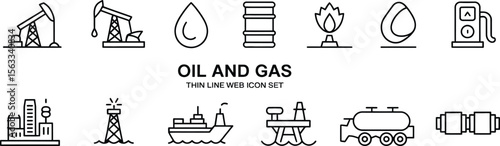 Icons related to the oil and gas industry, featuring oil rigs, tanks, and various oil-related equipment