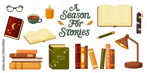 Cozy fall reading flat design elements