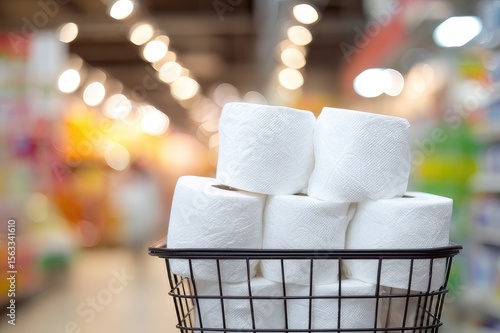 Toilet paper in a shopping basket