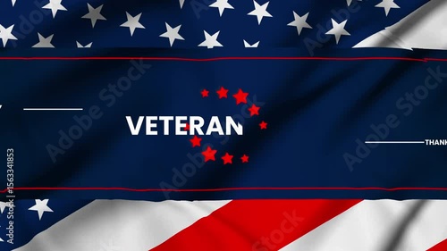 Happy veteran day ,thank you veterans text animation with US flag waving , 4k video