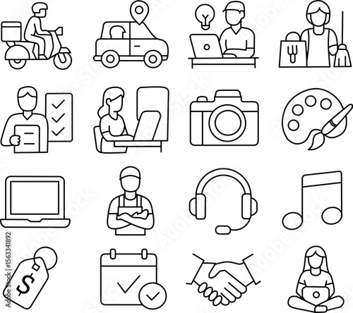 Set icon flat gig economy