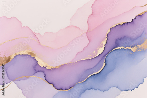 Dreamy Watercolor Abstract with Gold Foil Accents

