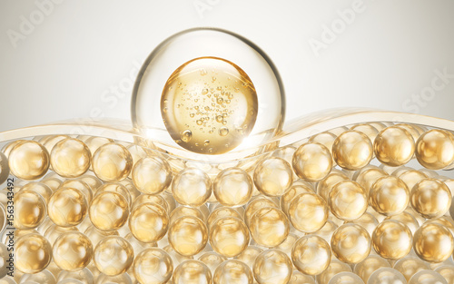 Cosmetic serum Oil drop on skin cell, Skin Repair, moisturizer, collagen serum, 3d rendering.