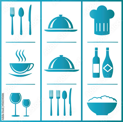 Culinary icons featuring tableware and drinks fork spoon