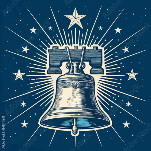 vector illustration of a liberty bell with rays of light emanating from it