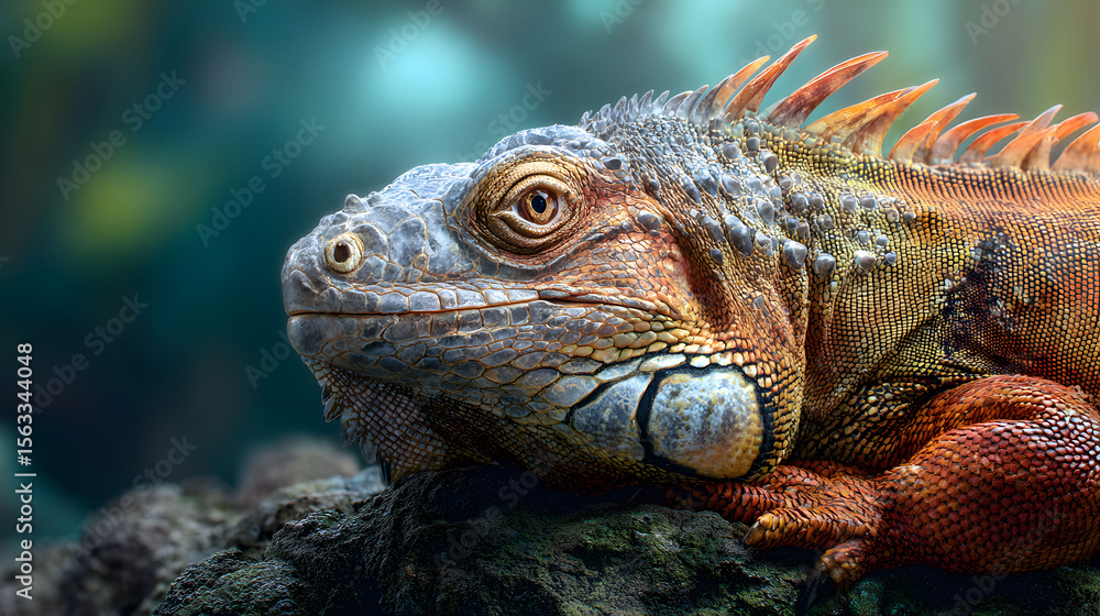 Fototapeta premium A Vibrant Green Iguana Resting on a Rocky Surface