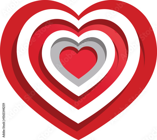 Concentric red and white hearts isolated on white background