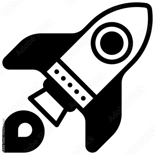 Launch. Outlined stroke vector icon with black-filled details.