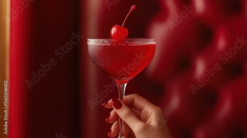 Red cocktail with cherry garnish