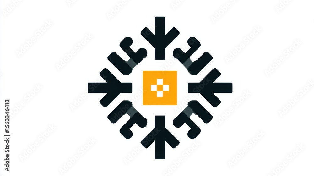 Abstract Snowflake or Target Icon with Orange Center Abstract Snowflake or Target Icon with Orange Center