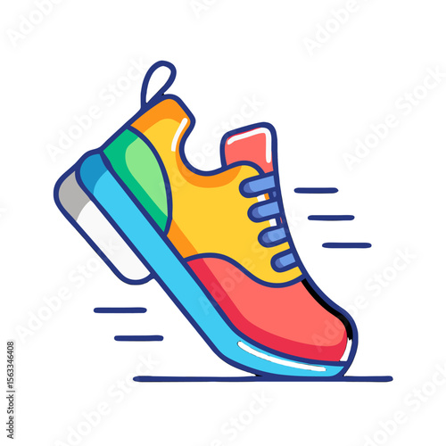 Running Shoe Icon: A vibrant, stylized illustration of a running shoe in motion, conveying speed, energy, and athleticism.  The design features bold colors and a dynamic composition.