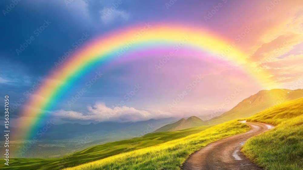 Obraz premium Scenic rainbow over mountain road