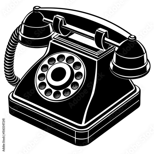 retro telephone on black background