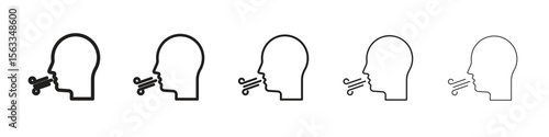 Breath icon symbol in thin line, Black outline and stroke style
