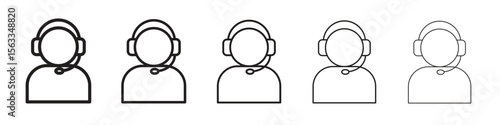 Callcenter icon symbol in thin line, Black outline and stroke style