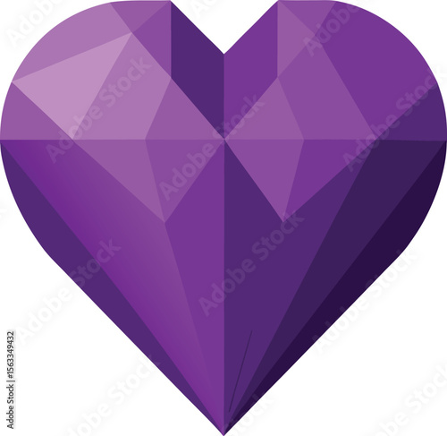 A purple gem heart with geometric facets is isolated on white background