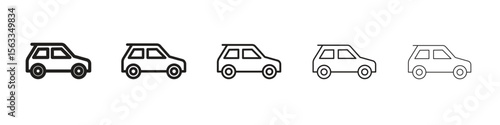 Compact car icon symbol in thin line, Black outline and stroke style