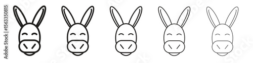 Donkey icon symbol in thin line, Black outline and stroke style