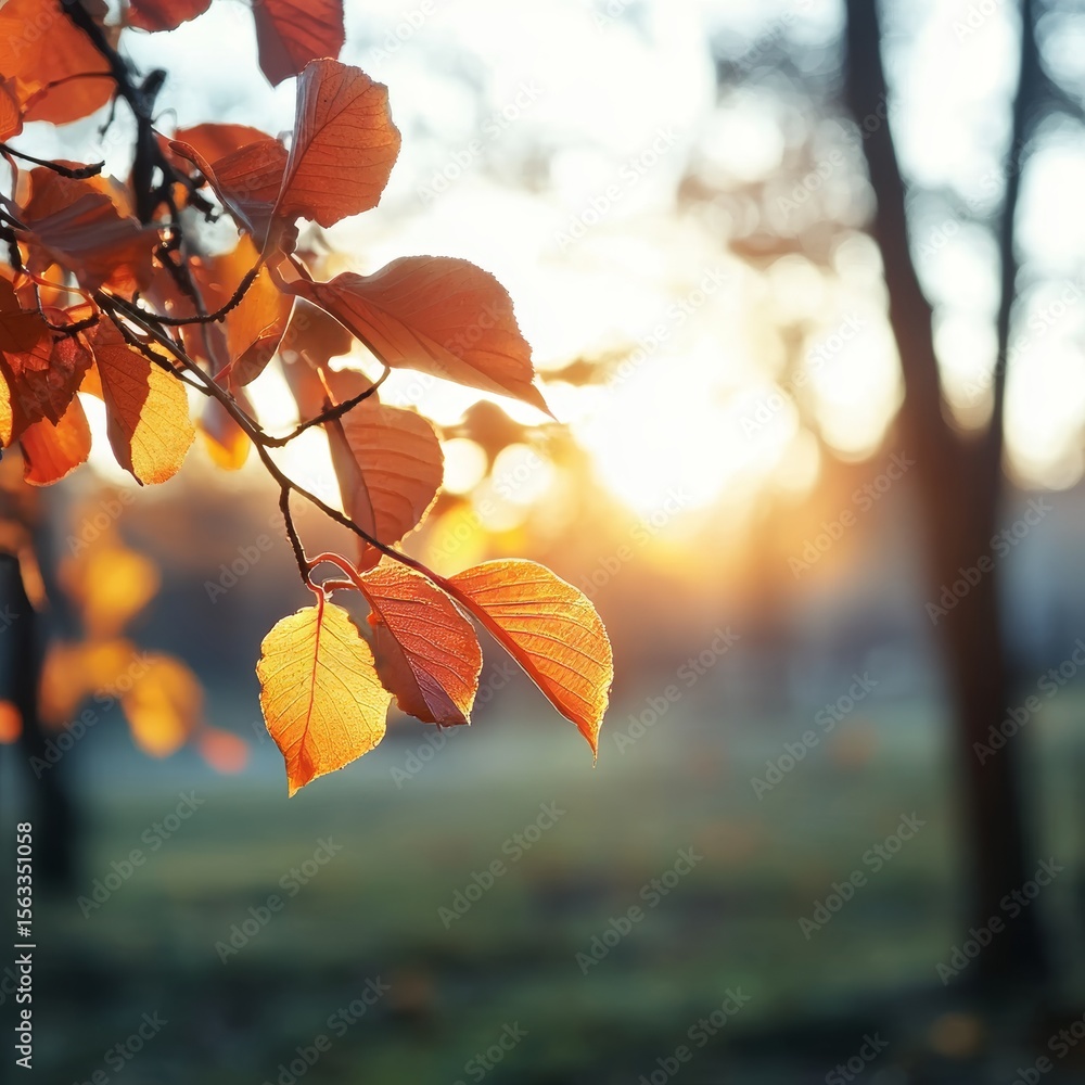 Obraz premium Golden Hour in the Forest Vibrant Fall Colors and Warm Light Creating a Serene Wilderness Scene
