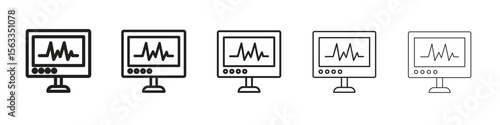 EKG monitor icon symbol in thin line, Black outline and stroke style
