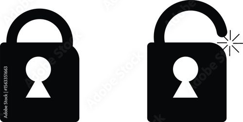 Locked and unlocked padlock icons showing security and access status silhouette