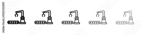 Industrial robot icon symbol in thin line, Black outline and stroke style