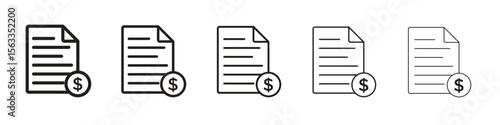 Invoice icon symbol in thin line, Black outline and stroke style