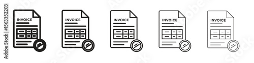 Invoice icon symbol in thin line, Black outline and stroke style
