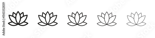 Lotus flower icon symbol in thin line, Black outline and stroke style