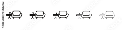 Lounge icon symbol in thin line, Black outline and stroke style