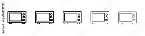 Microwave icon symbol in thin line, Black outline and stroke style