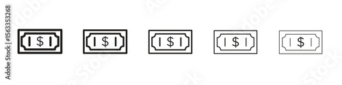 Money icon symbol in thin line, Black outline and stroke style