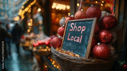 Fototapeta Naklejka Na Ścianę i Meble -  Christmas market sign for local shopping