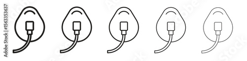 Oxygen mask icon symbol in thin line, Black outline and stroke style