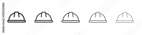 Safety helmet icon symbol in thin line, Black outline and stroke style