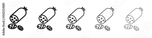 Salami icon symbol in thin line, Black outline and stroke style
