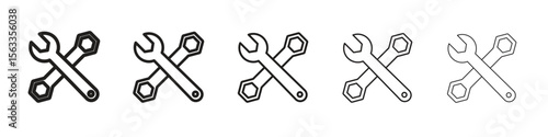 Tools icon symbol in thin line, Black outline and stroke style