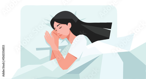 Peaceful Night's Rest: Serene Woman Asleep In Bed With Gentle Expression And Cozy Bedding